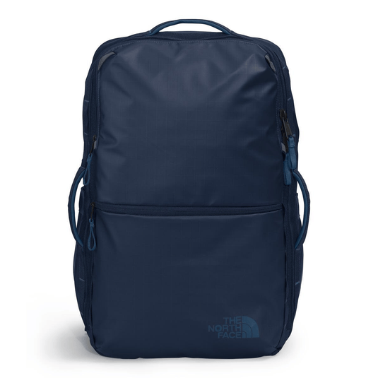Navy blue backpack with The North Face logo on a white background
