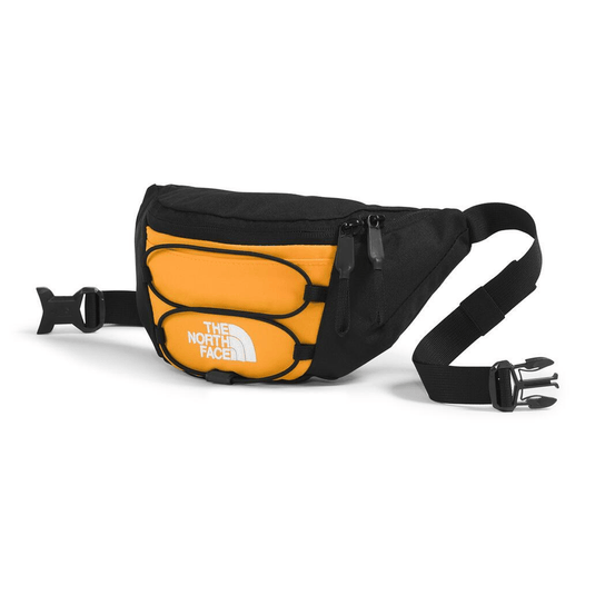 Black and orange waist bag with The North Face logo on a white background