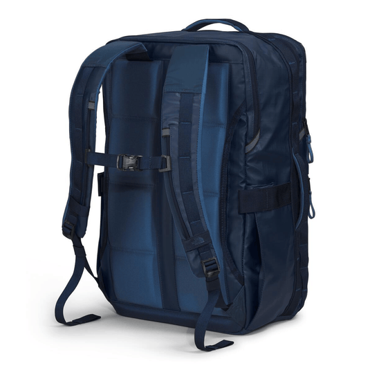 Navy blue backpack on a white background