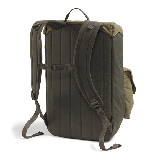 Green backpack with a white background